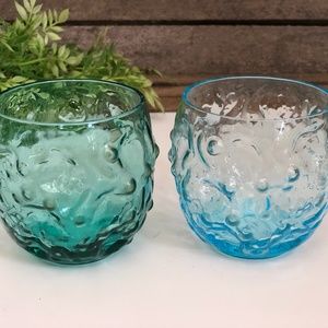 Vintage Lido Milano Glassware Turquoise Blue Rocks Crinkle Anchor Hocking MCM